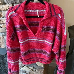 Free People Vibrant Striped V-Neck Sweater